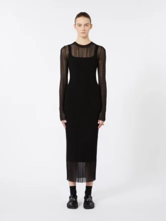 Kurzärmeliges Kleid aus Stretch-Viskose, schwarz