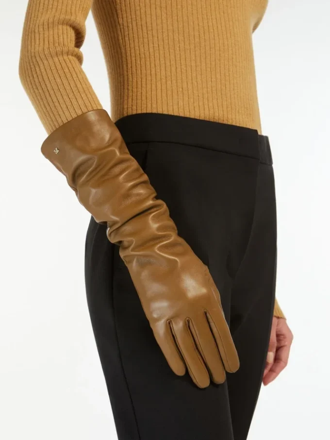 Lange Handschuhe aus Nappaleder, tabakfarben