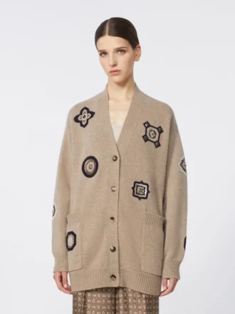 Langer Cardigan aus Wolle und Kaschmir, sandfarben