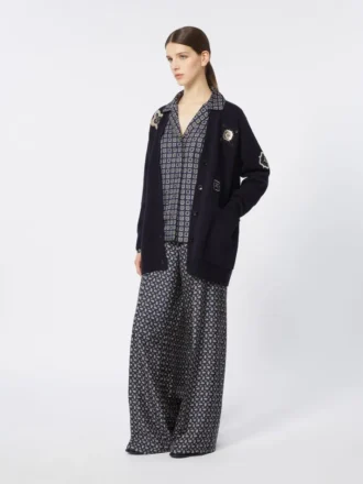 Langer Cardigan aus Wolle und Kaschmir, ultramarinblau