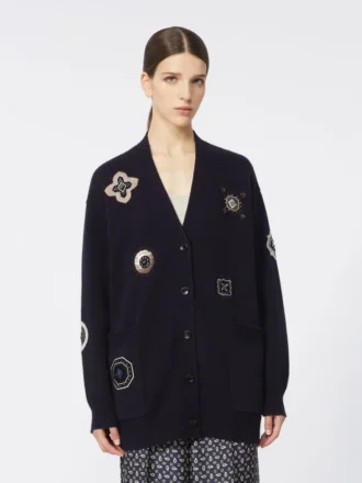 Langer Cardigan aus Wolle und Kaschmir, ultramarinblau