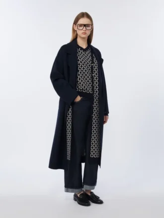 Langer Jacquard-Strickcardigan aus Wolle, ultramarinblau