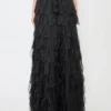 Langer Rock mit Blütenblättern aus Seidenorganza, schwarz Langer Rock mit Blütenblättern aus Seidenorganza, schwarz