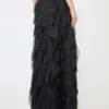 Langer Rock mit Blütenblättern aus Seidenorganza, schwarz Langer Rock mit Blütenblättern aus Seidenorganza, schwarz