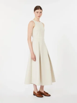 Langes, ausgestelltes Kleid aus Scuba-Jersey, beige