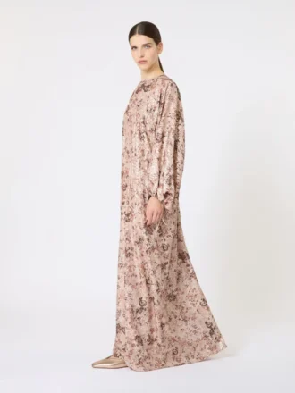 Langes Fil-Cupa- und bedrucktes Lama-Kleid, Roségold