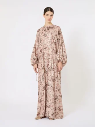 Langes Fil-Cupa- und bedrucktes Lama-Kleid, Roségold