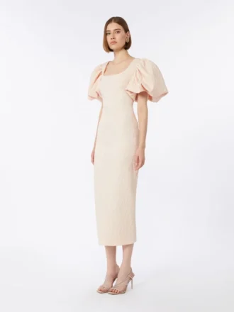 Langes Jacquard-Cloque-Kleid, puderfarben