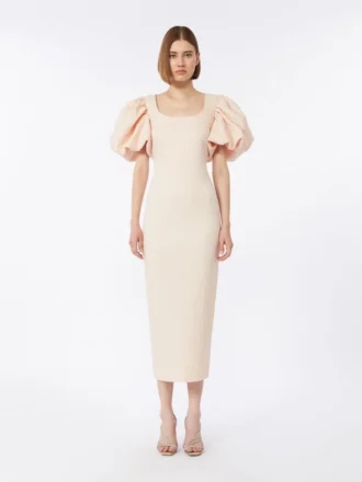 Langes Jacquard-Cloque-Kleid, puderfarben