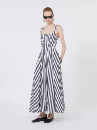 Langes Kleid aus Baumwollpopeline, schwarz
