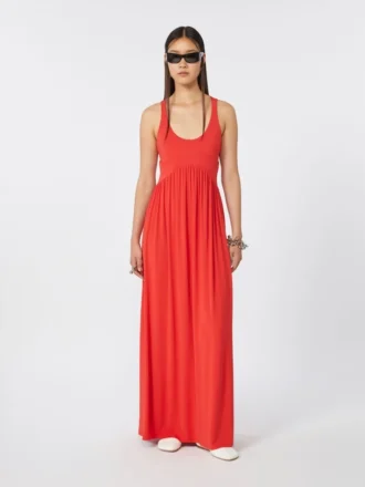 Langes Kleid aus Crêpe-Jersey, korallenrot
