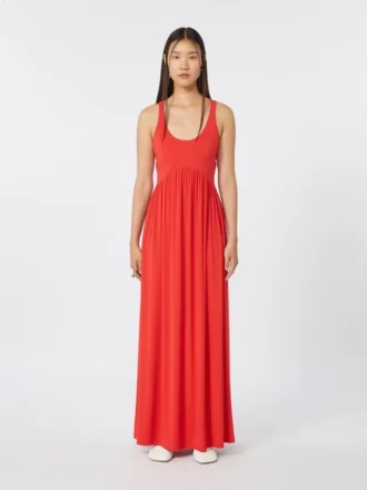 Langes Kleid aus Crêpe-Jersey, korallenrot