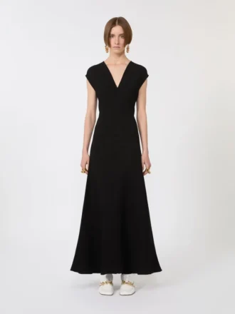Langes Kleid mit V-Ausschnitt aus Canneta, schwarz