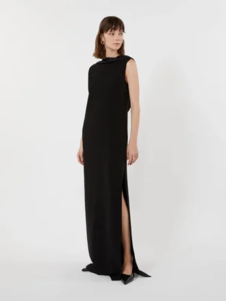 Langes, leichtes Cady-Kleid, schwarz