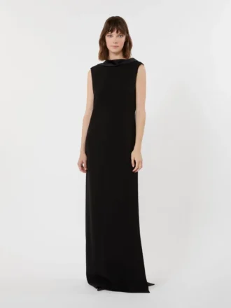 Langes, leichtes Cady-Kleid, schwarz