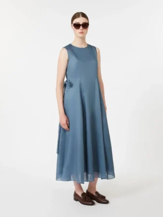 Langes Ramie-Kleid, himmelblau