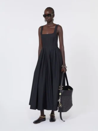 Langes, ärmelloses Kleid aus reiner Baumwolle, schwarz