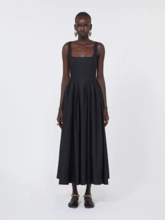 Langes, ärmelloses Kleid aus reiner Baumwolle, schwarz