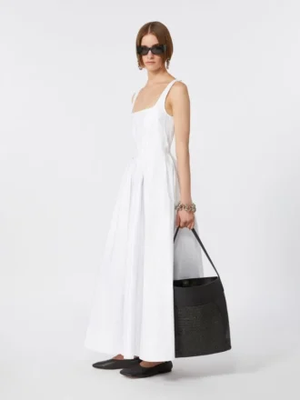Langärmelloses Kleid aus reiner Baumwolle, optisches Weiß
