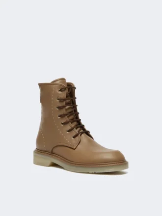 Leder-Combat-Stiefel, haselnussbraun
