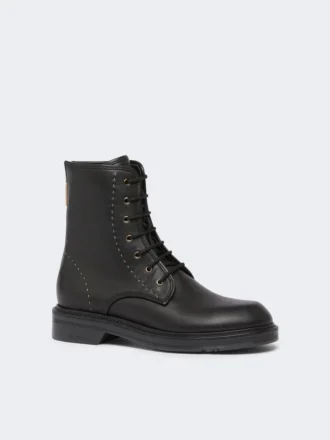 Leder-Combat-Stiefel, schwarz