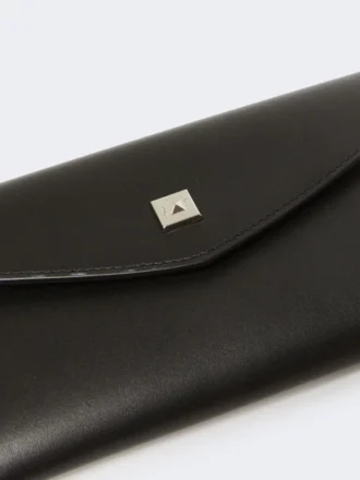 Leder-Umschlagbrieftasche, schwarz