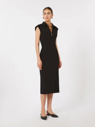 Midi-Kleid aus Cady, schwarz