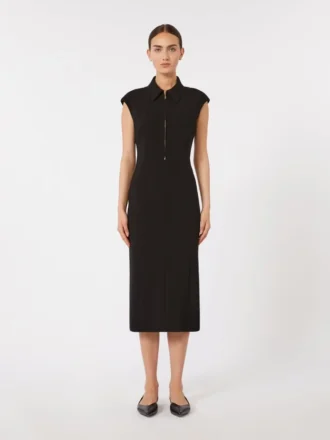 Midi-Kleid aus Cady, schwarz