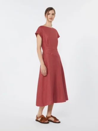 Midi-Kleid aus Leinen-Canvas, kirschrot