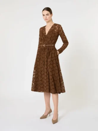 Midi-Kleid aus Tüll, schokoladenbraun