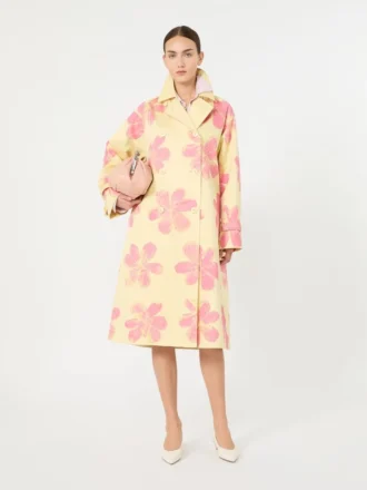 Midi-Trenchcoat aus gemustertem, wasserabweisendem Gabardine, gelb