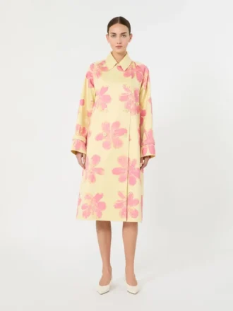 Midi-Trenchcoat aus gemustertem, wasserabweisendem Gabardine, gelb