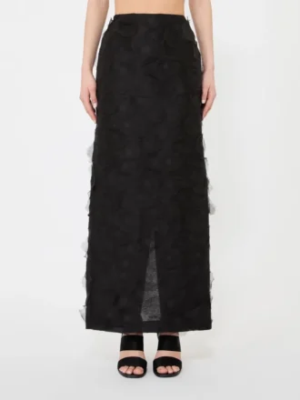 Midirock aus Seidenjacquard, schwarz