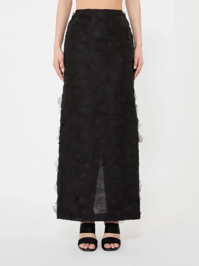 Midirock aus Seidenjacquard, schwarz