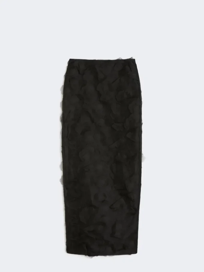 Midirock aus Seidenjacquard, schwarz