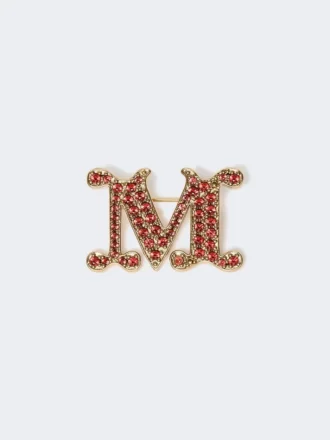 Mit Kristallen verzierte Monogramm-Brosche, rot