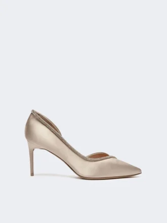 Mit Kristallen verzierte Pumps aus Satin, Make-up Nude