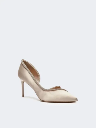 Mit Kristallen verzierte Pumps aus Satin, Make-up Nude