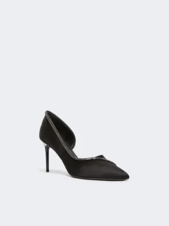 Mit Kristallen verzierte Pumps aus Satin, schwarz
