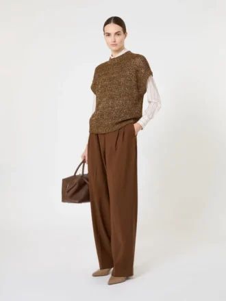 Mit Pailletten verzierter Pullover aus Baumwoll-Mesh-Strick, haselnussbraun