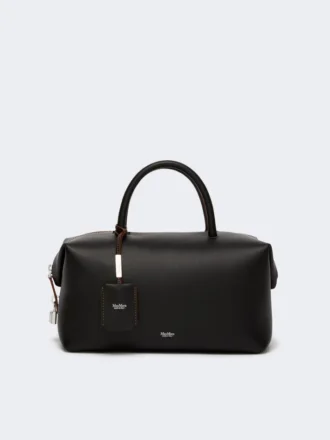 Mittlere Bowler-Tasche aus Naturleder, schwarz