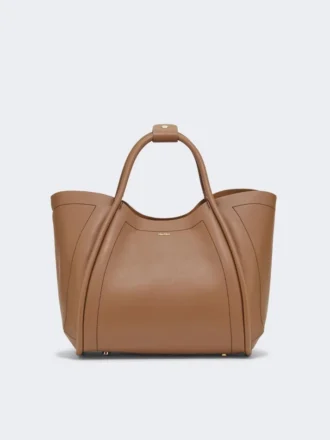 Mittlere Marine-Handtasche aus Leder, braun-bronzefarben
