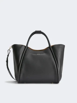 Mittlere Marine-Tasche aus Leder, schwarz