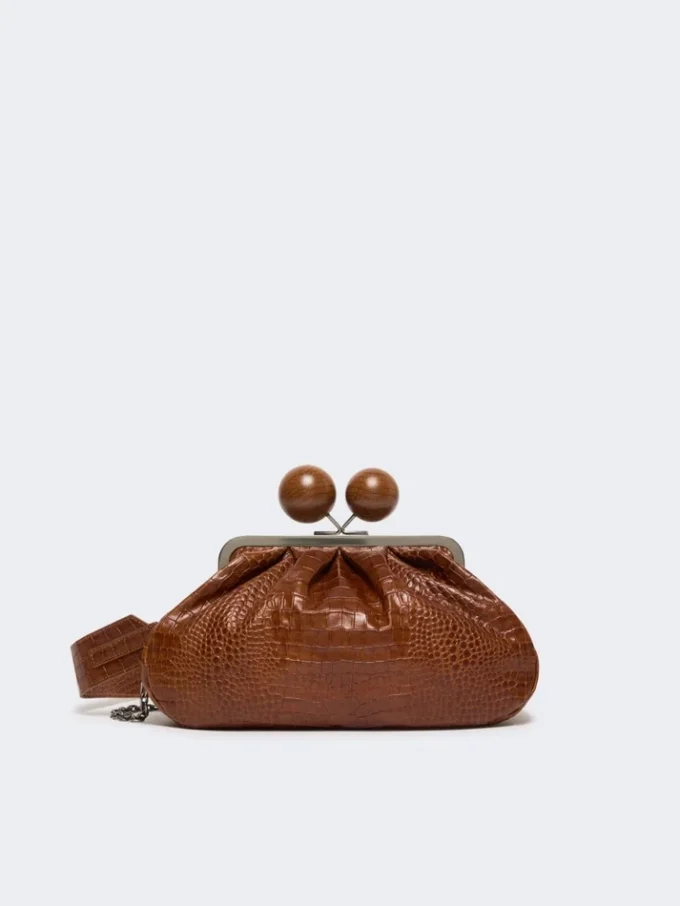 Mittlere Pasticcino-Tasche aus Leder mit Krokodilprägung, rotbraun Mittlere Pasticcino-Tasche aus Leder mit Krokodilprägung, rotbraun