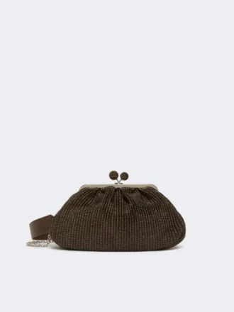 Mittlere Pasticcino-Tasche in Raffia-Optik, dunkelbraun