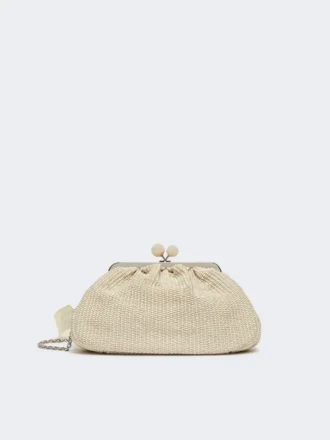 Mittlere Pasticcino-Tasche in Raffia-Optik, taubengrau