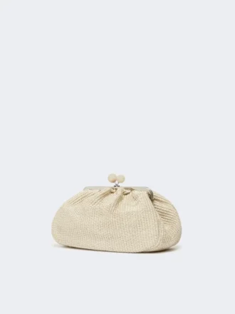 Mittlere Pasticcino-Tasche in Raffia-Optik, taubengrau