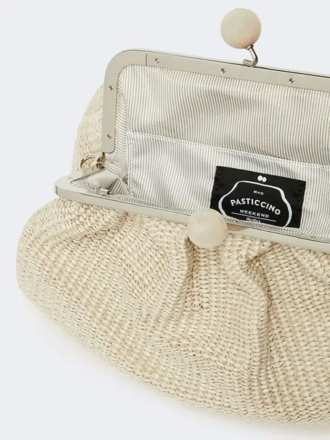 Mittlere Pasticcino-Tasche in Raffia-Optik, taubengrau Mittlere Pasticcino-Tasche in Raffia-Optik, taubengrau