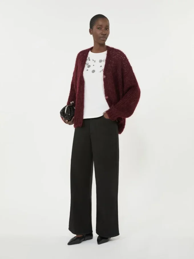 Mohair-Strickjacke, Bordeaux Mohair-Strickjacke, Bordeaux