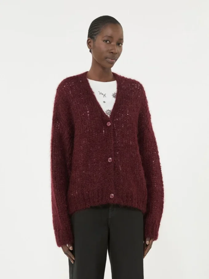 Mohair-Strickjacke, Bordeaux Mohair-Strickjacke, Bordeaux